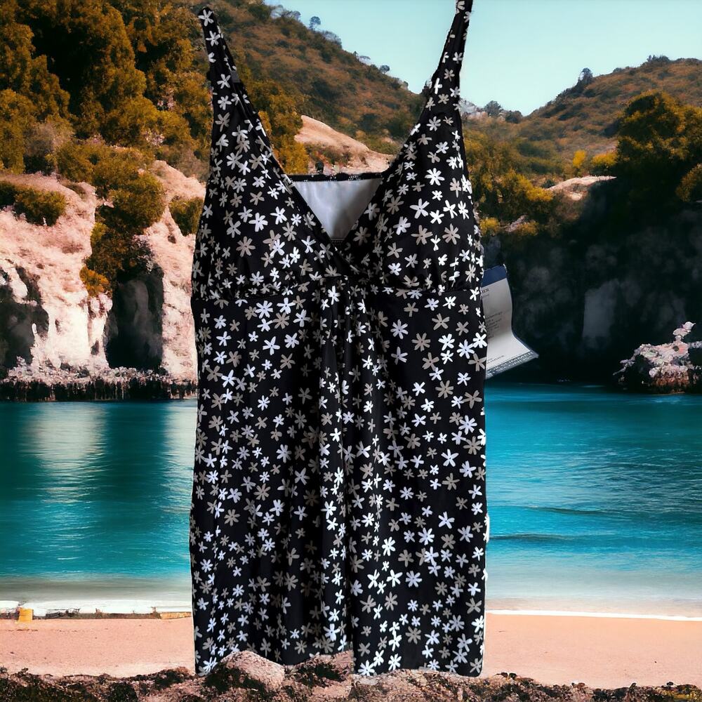 Croft & Barrow Womens Swimsuit Sz 18W‎ Black White Tan Tummy Slimming NEW